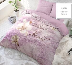 Lussuosa biancheria da letto in cotone viola con scritta 160 x 200 cm