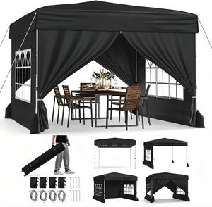 Padiglione pop-up da 3x3 metri, impermeabile, con 4 pareti laterali e 4 sacchi di sabbia. Gazebo da giardino regolabile in altezza (3 posizioni), con borsa a rotelle, ideale per spiaggia, matrimoni e campeggio, colore nero