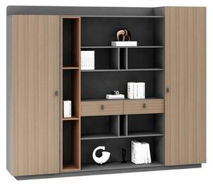 Armadio moderno in legno per ufficio, ideale per archiviare documenti, design elegante, colore marrone. Arredamento da ufficio