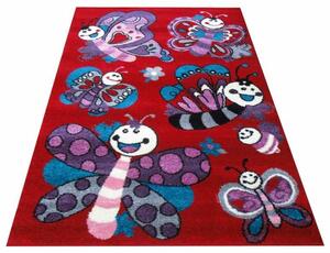 Tappeto rosso per bambini con farfalle Larghezza: 120 cm | Lunghezza: 170 cm
