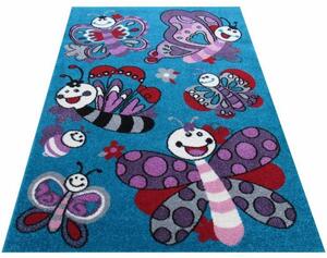 Tappeto per bambini color turchese con farfalle cartoon Larghezza: 120 cm | Lunghezza: 170 cm