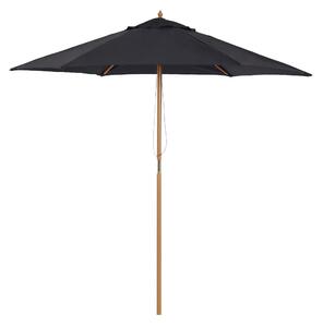 Outsunny Ombrellone da Giardino Rotondo con Palo in Legno, Ø2,5 m, Nero