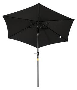 Outsunny Ombrellone diritto ombrellone reclinabile da giardino manovella tela poliestere alta densità 180 g/m² Ø2,6 x 2,35 m alluminio nero