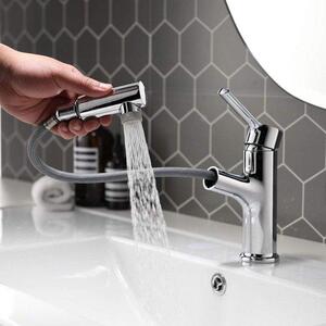Rubinetto da bagno con doccetta estraibile, 2 tipi di getto, doccetta estraibile in ottone, doccetta monomando con getto orientabile, cromato