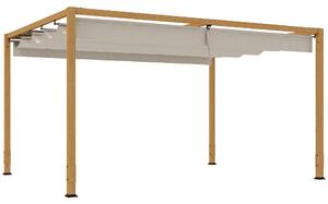 Outsunny Pergola da esterno 4 x 3 m con tetto retrattile e struttura in alluminio effetto legno
