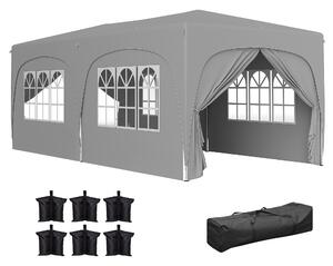 Outsunny Gazebo pieghevole 3 x 6m Pop Up, UPF50+ Altezza regolabile, con sacca per il trasporto e sacchi di sabbia, Grigio chiaro