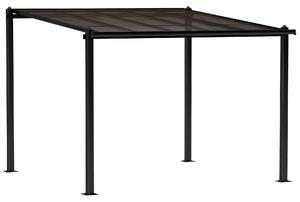 Outsunny Pergola da giardino esterno in alluminio 3 x 3 m con tetto in policarbonato impermeabile e sistema di drenaggio, grigio