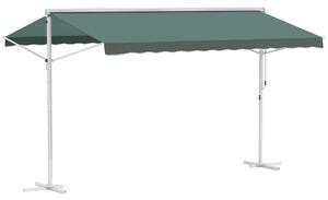 Outsunny Tendone a Doppia Pendenza 4 x 3 m Manuale retrattile Inclinazione regolabile Metallo Tessuto di poliestere impermeabile Verde scuro