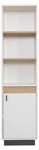 Libreria bianca e marrone, mobiletto in legno stretto, stile moderno, ideale per una camera da letto giovanile
