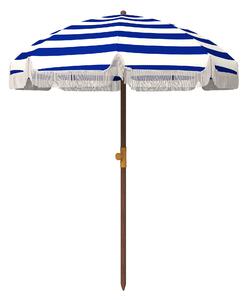 Outsunny Ombrellone da Spiaggia con Frange Ø190x210 cm con Protezione UV40+ Antivento Impermeabile Borsa per il Trasporto Blu e bianco | Aosom Italy