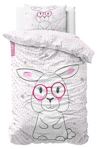 Biancheria da letto per bambini bianca con disegno di coniglio 140 x 200 cm
