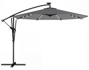 Outsunny Ombrellone a braccio con Luci LED Solari 330x295 cm Ombrellone con Base a Croce Manovella Copertura Protettiva Grigio scuro | Aosom Italy