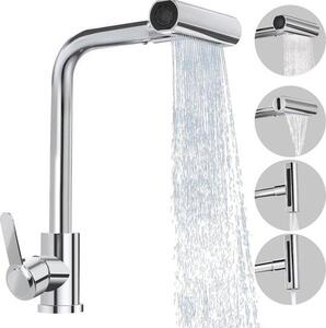 Rubinetto da cucina con 4 tipi di getto - Miscelatore a leva - Acciaio inossidabile - Rubinetti - Cromo - Altezza totale 361 mm