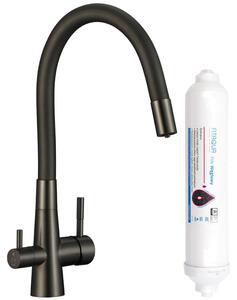 Rubinetto da cucina in grafite con bocca flessibile e sistema di filtraggio dell'acqua Riveco