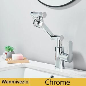 Rubinetto per lavabo - Miscelatore monoforo - Rotazione a 360° - Regolabile in altezza - Acqua calda/fredda - Monocomando - Cartuccia in Vetroceramica - Ugello multifunzione - Cromo