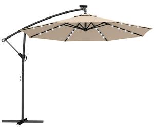 Outsunny Ombrellone a braccio LED solare ca. Ø300 cm girevole Ombrellone con manovella Base Custodia protettiva Beige | Aosom Italy