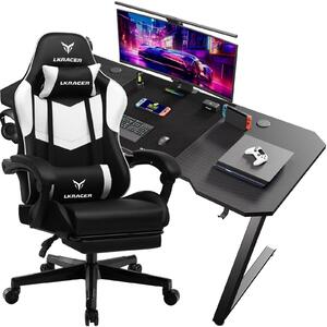 Set scrivania e sedia da gaming - Z12 + LRF300-WT - Scrivania per computer e sedia da gaming - Sedia ergonomica - Superficie in fibra di carbonio - Ecopelle - Montaggio richiesto - Arancione