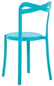 Set da pranzo da giardino bianco e blu sintetico 4 sedie impilabili tavolo quadrato leggero per interni ed esterni in plastica moderno Beliani
