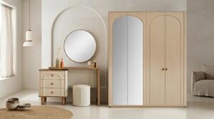 Armadio, tavolino da trucco, set beige, design moderno, lusso, specchio, sgabello