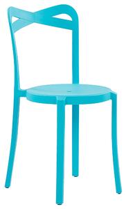 Set da pranzo da giardino bianco e blu sintetico 4 sedie impilabili tavolo quadrato leggero per interni ed esterni in plastica moderno Beliani