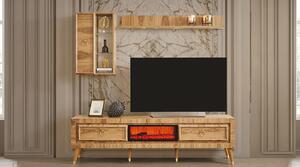 Mobile TV a parete, pensile, ripiano, stile moderno, colore marrone, camino