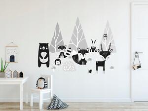 Bellissimo adesivo da parete in bianco e nero con animali nella foresta