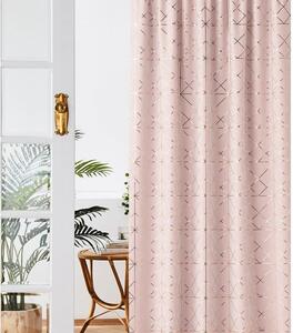 Elegante tenda ad anelli rosa cipria con delicato motivo dorato 140x260 cm