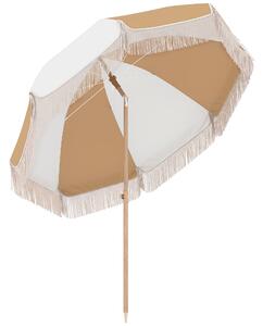 Outsunny Ombrellone da Spiaggia con Frange Ø175 cm Ombrellone per Terrazza Esterno con Altezza Regolabile Inclinazione 30° Bianco e Beige | Aosom Italy