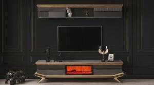 Mobile TV a parete, stile moderno, colore nero, camino, spazioso