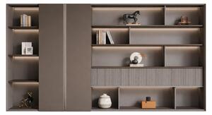 Armadio per ufficio elegante, color taupe, con un design curato e ampio spazio di archiviazione