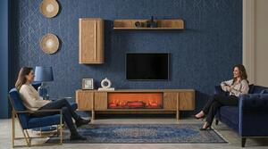 Mobile TV a parete, pensile, scaffale, stile moderno, colore marrone, camino, soggiorno
