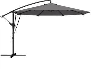 Outsunny Ombrellone a braccio ca. Ø300 cm Inclinabile Ombrellone con manovella Base a croce Corde antivento Copertura protettiva Grigio scuro | Aosom Italy