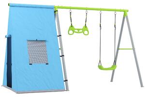AIYAPLAY 3-in-1 Set altalena, tenda da gioco, altalena, anelli da ginnastica, metallo, plastica, verde | Aosom Italy