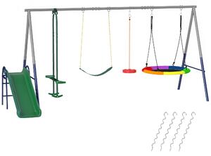 AIYAPLAY Altalena a Portico per Bambini 5 in 1 con Scivolo, 3 Altalene, Faccia a Faccia, Altezza Regolabile, 3-8 anni, Multicolore | Aosom Italy