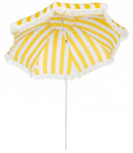 Outsunny Ombrellone da Spiaggia con Frange Ø180 cm Ombrellone per Terrazza Esterno Altezza Regolabile Inclinazione 30° Giallo e Bianco | Aosom Italy