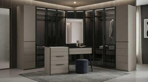 Armadio a specchio, tavolino da trucco, beige, nero, design moderno ed elegante, con vetro e illuminazione a LED