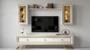 Mobile TV a parete, pensile, scaffale, stile moderno, bianco, comodo, per soggiorno, vetro