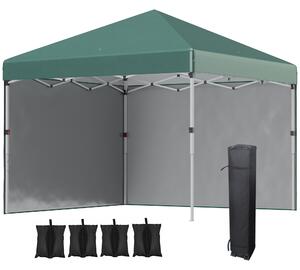 Outsunny Gazebo pieghevole, 2 pareti laterali, altezza regolabile, con borsa per il trasporto, struttura in acciaio inox, 3 x 3 m, Verde | Aosom Italy