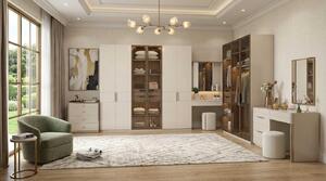 Set per camera da letto beige, moderno, composto da armadio, tavolino da trucco e cassettiera