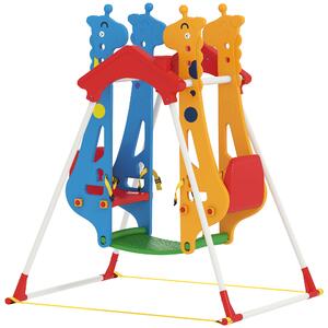 AIYAPLAY Altalena per Bambini, Altalena a Telaio per 3-5 Anni con Doppio Sedile Faccia a Faccia, 114x94x134,5cm, Multicolore | Aosom Italy