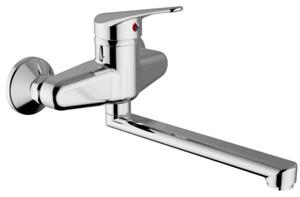 Schläfer 480110 | Miscelatore Lavello a Parete Start Cromo con canna girevole, Adatto la per Cucina, Bagno, Lavanderia, Rubinetto a Muro eccentrici a S - int. fori 15/17 cm