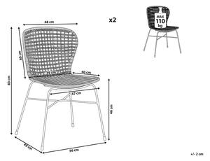 Set di 2 sedie da pranzo in rattan Nero con struttura in metallo in vimini rustico per interni Boho Design Beliani