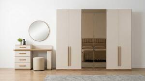 Set per camera da letto beige, moderno, con armadio e tavolino da trucco