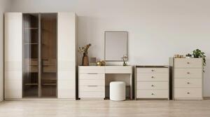 Set per camera da letto beige, moderno, composto da armadio, comodini e specchio