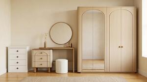 Set per camera da letto beige, moderno, composto da: tavolino da trucco, cassettiera, armadio
