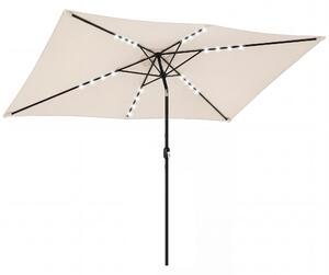 Outsunny Ombrellone da Giardino con 24 Luci LED Solari Telo Inclinabile Asta Metallica 2,9x2,5 m Crema | Aosom Italy