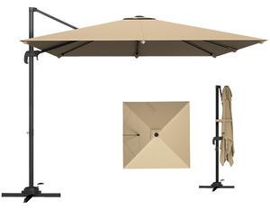 Outsunny Ombrellone a braccio quadrato 3 x 3 m, ombrellone da giardino esterno, rotazione 360°, inclinabile 5 posizioni, base a croce, kaki | Aosom Italy