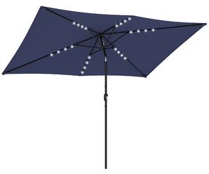 Outsunny Ombrellone da Giardino con 24 Luci LED Solari Telo Inclinabile Palo in Metallo 2,9x2,5 m Blu Scuro | Aosom Italy
