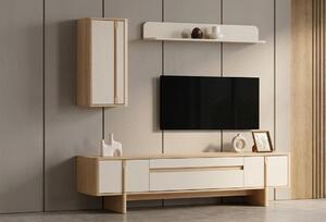 Mobile TV a parete, pensile, scaffale, stile moderno, beige, soggiorno, spazioso