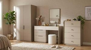 Set per camera da letto beige, moderno, composto da armadio, comò e tavolino da trucco